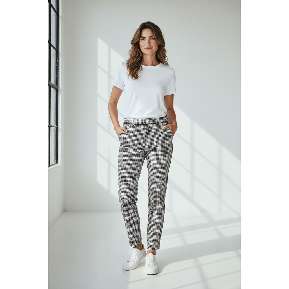 Banana Republic Sloan Pants Womens 6 Houndstooth Black White Slim Fit Trousers